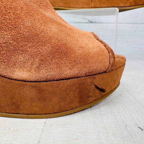 Lucky Brand Suede Slingback Wedge Sandal 7.5 Brown Peep Toe - See Wear/Read Desp - Picture 9 of 16